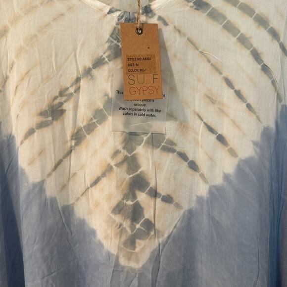 Surf Gypsy Medium Boho Blue Tie Dye Tassel Swim Cover-Up - Picture 5 of 9